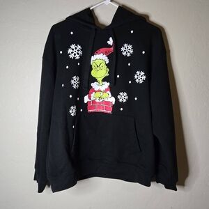The Grinch Chimney and Snowflake Design Festive Black Hoodie Christmas